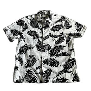 Seaspice Resort Wear Shirt Mens XL Premium Cotton Black White Leaves Hawaiian